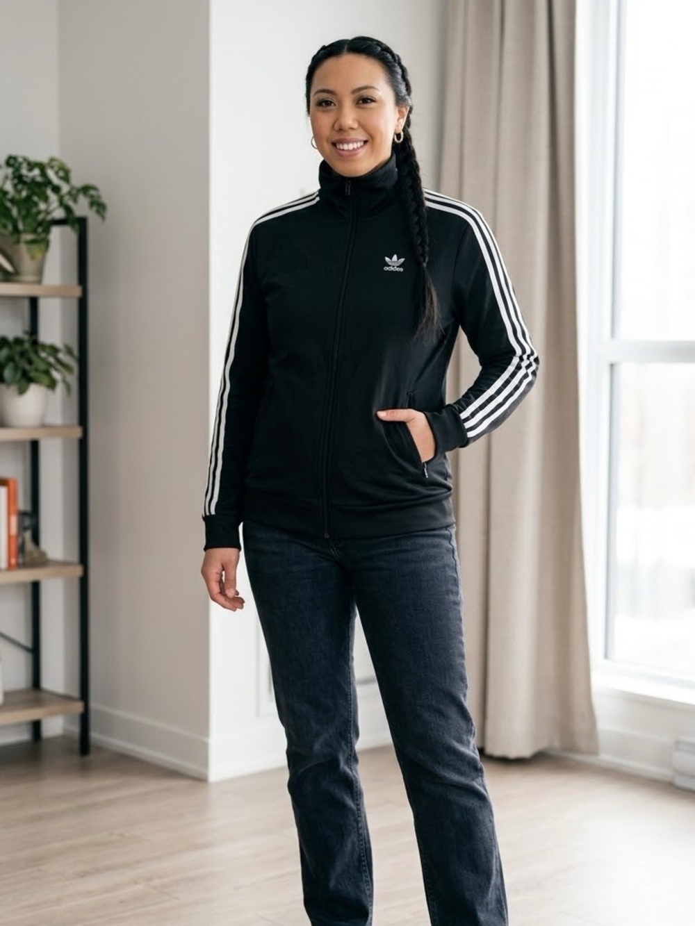 Adidas Originals Black 3-Stripe Full Zip Track Jacket - Size Medium (M)